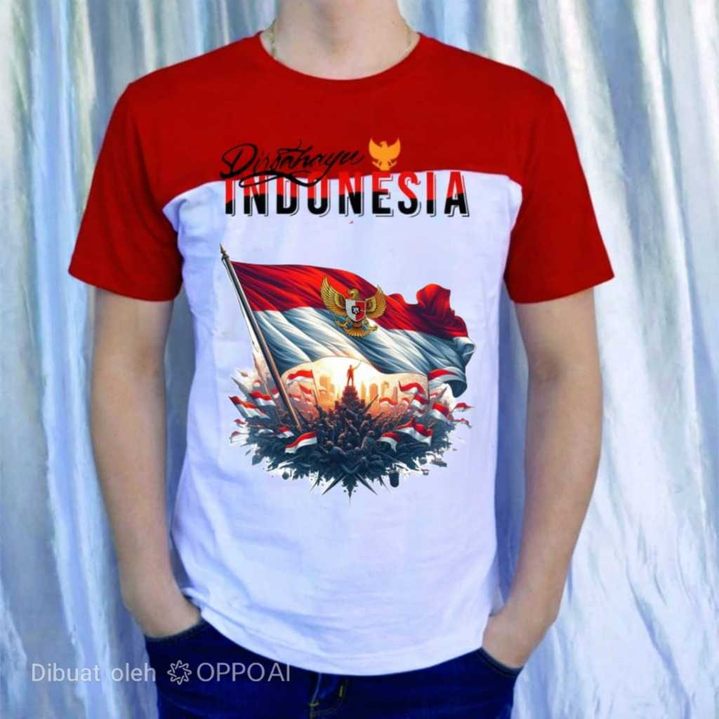 KATUN MERAH COTTON T-SHIRT/17 AGUSTSU 45 T-SHIRT/SHORT-SLEEVED T-SHIRT/RED AND WHITE T-SHIRT