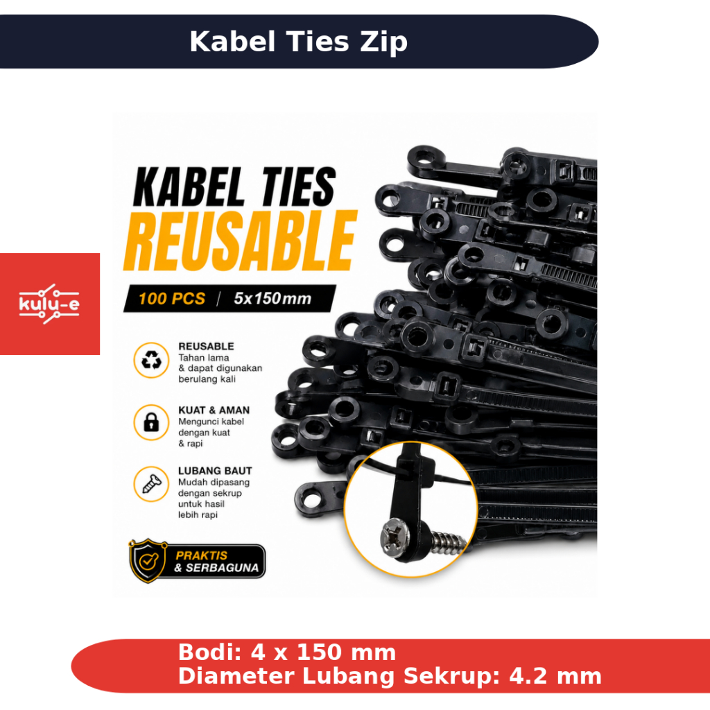 Cable Ties Zip Screw Hole Cable Reusable 100 PCS 5x Z150 150 มม.สีดํา