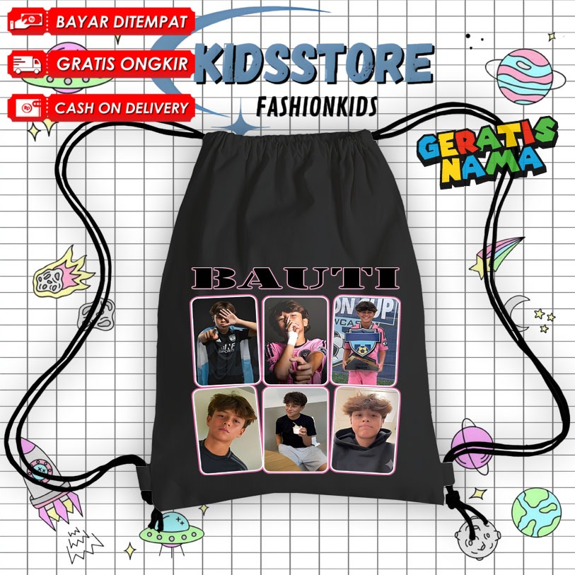 Roger JR BAUTI กระเป๋าสตริงเด็กชื่อฟรี / Cordura Drawstring Bag Inter Miami Roger Jr Fashion Childre