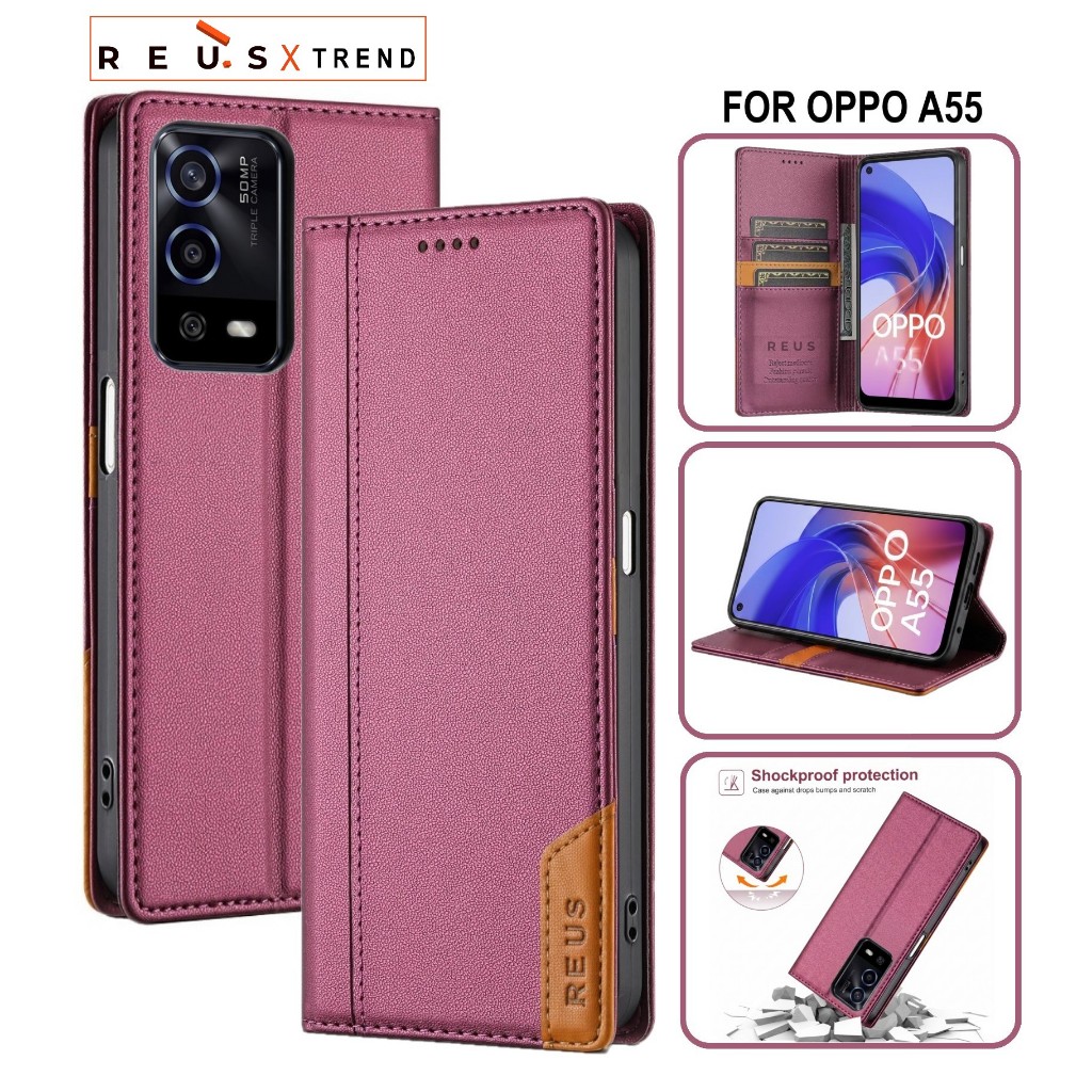 REUS เคสหนัง Oppo A55 Flip Cover Wallet Card Slot Luxury Premium เคสกันกระแทก