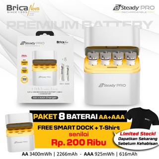 Brica B-Steady PRO 1.5V AA - AAA -9V - D-Size - Li-Ion Rechargeable Battery - Free T-Shirt - Battery Series - Baterai AAA - AA - Battery Rechargeable - Baterai Isi Ulang - baterai aaa - baterai aa