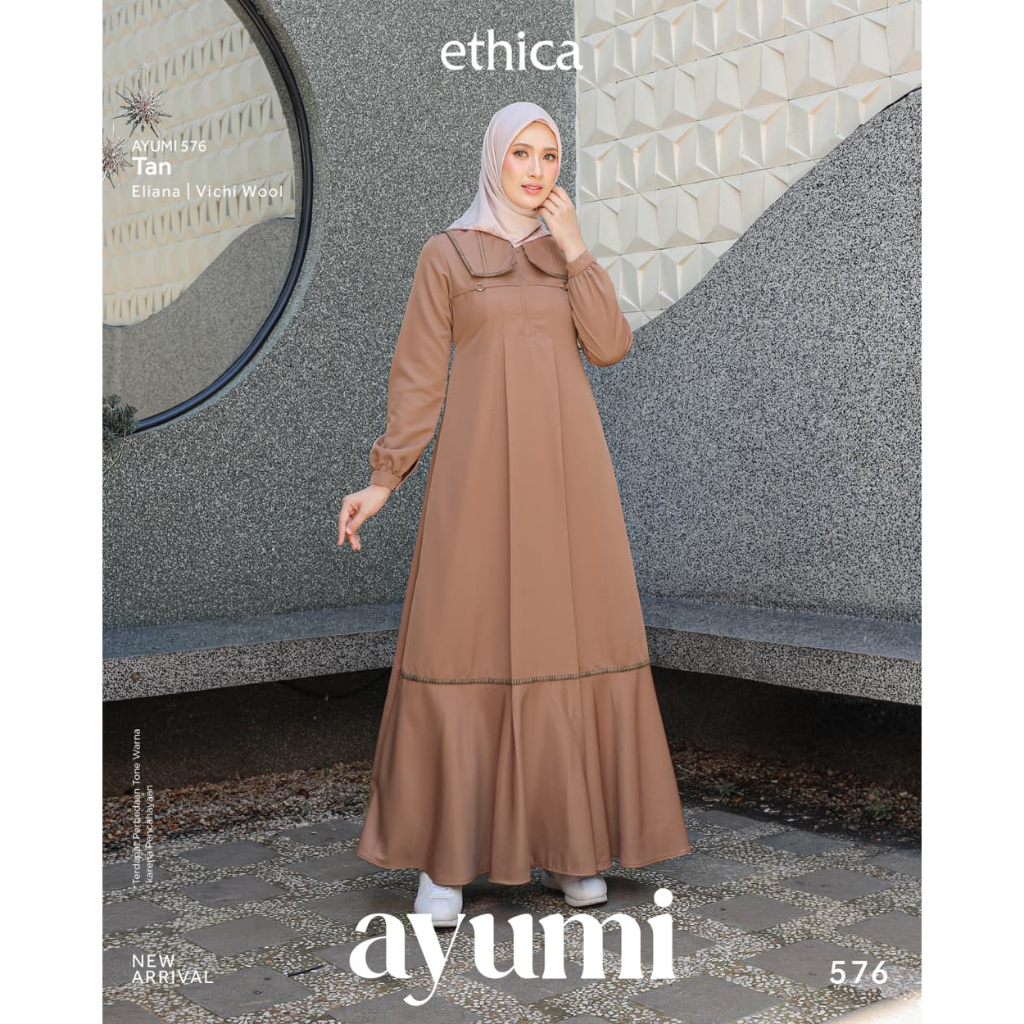 ETHICA ผู้หญิง Gamis AYUMI 576 TAN มุสลิมผ้าฝ้าย Gamis Ayumi Hanami หลายขนาดหลายสี