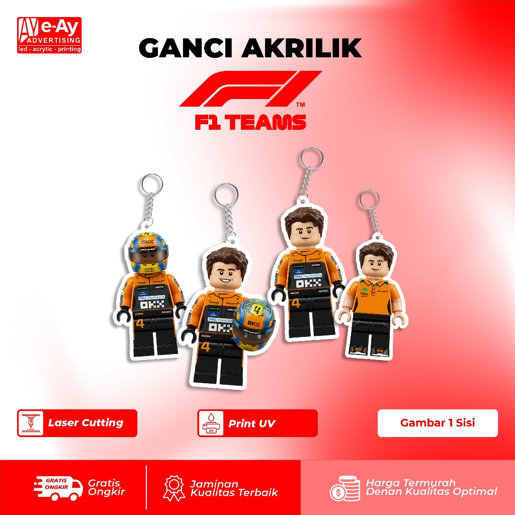 พวงกุญแจอะคริลิคระดับพรีเมี่ยม ทนทาน – F1 Driver Lego Edition Londo Norris Mclaren | เอยาดอร์ตี