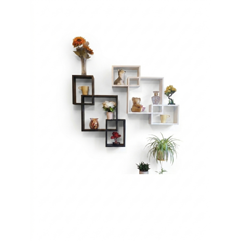 MINIMALIST AESTHETIC WALL SHELVES, SQUARE WOODEN WALL DECORTIVE SHELVES 1 ชุด 3 ชิ้น