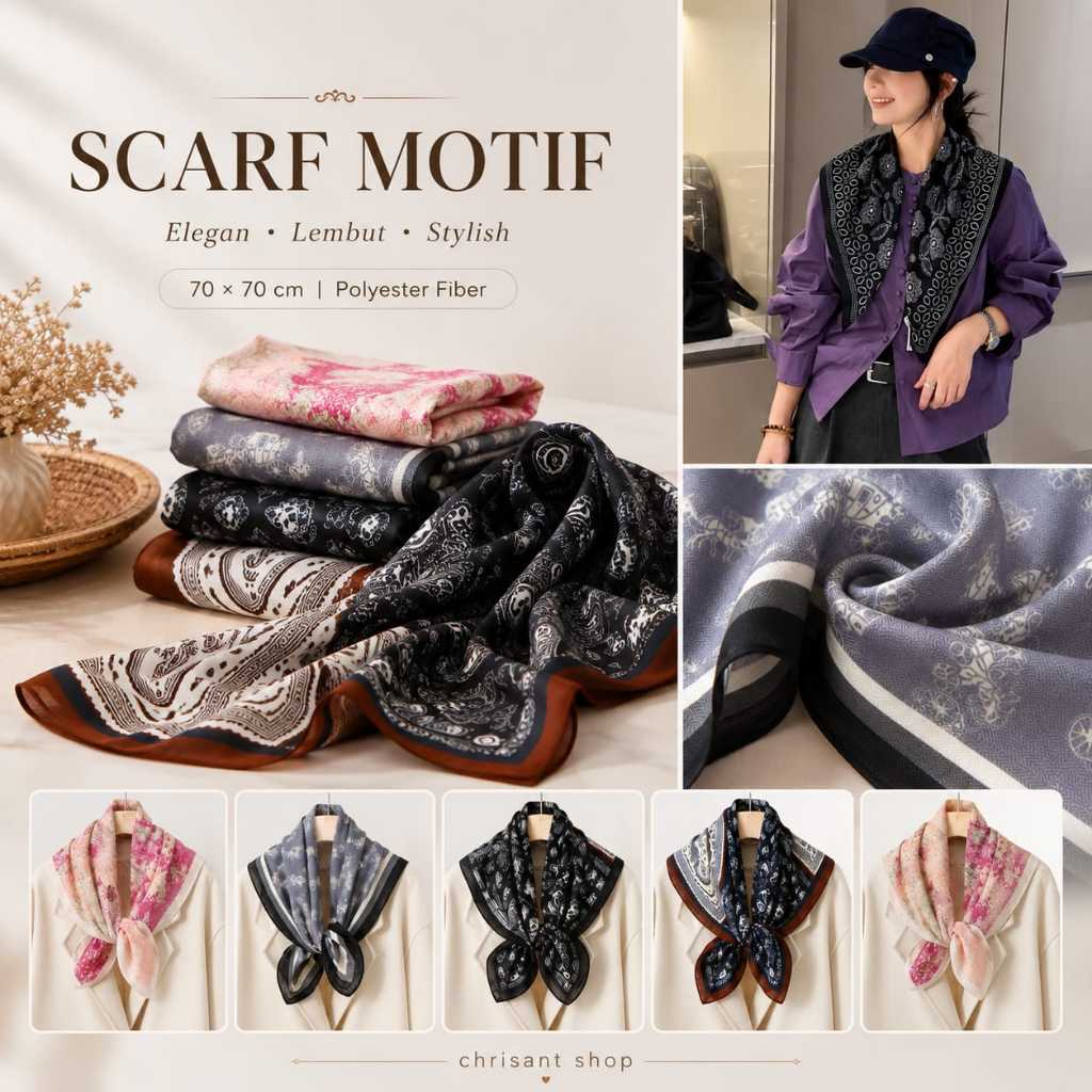 ผ้าพันคอสตรี 68x68 ซม. ผ้าพันคอศิลปะไฟเบอร์โพลีเอสเตอร์ ผ้าพันคอคอ Hijab Square Premium