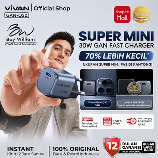 [Charger Super Kecil] Vivan Q20 Q30 GaN Adaptor Kepala Charger Android iPhone 17 16 15 14 13 12 11 Type C PD Fast Charging 20W 30W