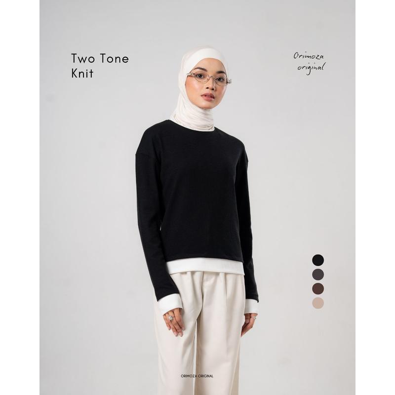 Sense Studio Cassia Knit Two Tone Premium Women | เสื้อถักผู้หญิงสํานักงานลําลองสไตล์เกาหลี