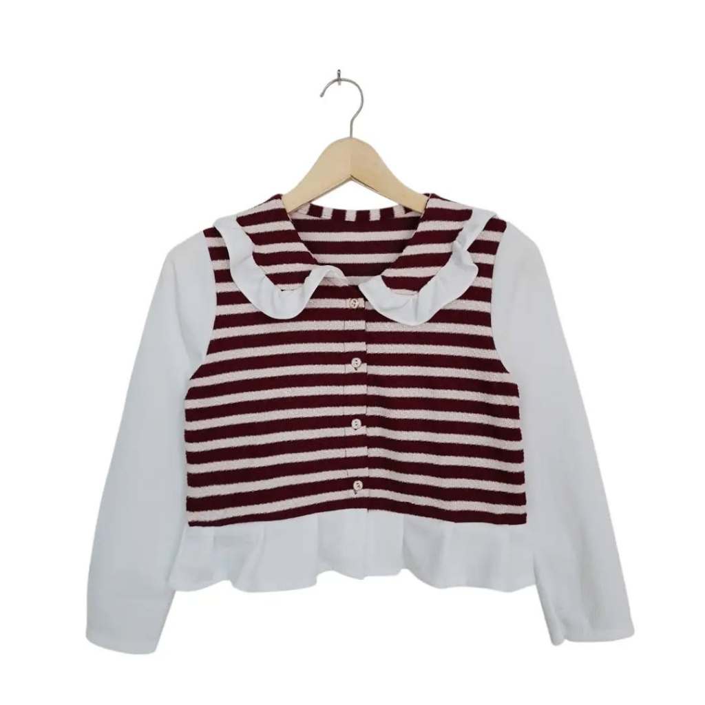 BW-Burgundy คาร์ดิแกนครอปคอปกลาย (CODE: B167-21)