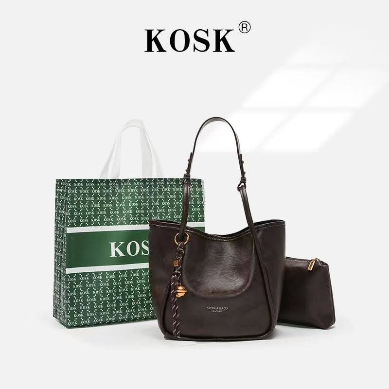 Kosk Womens Shoulder Bag Set Bucket Bag and Wallet หนังสังเคราะห์หรูหรา - 7692
