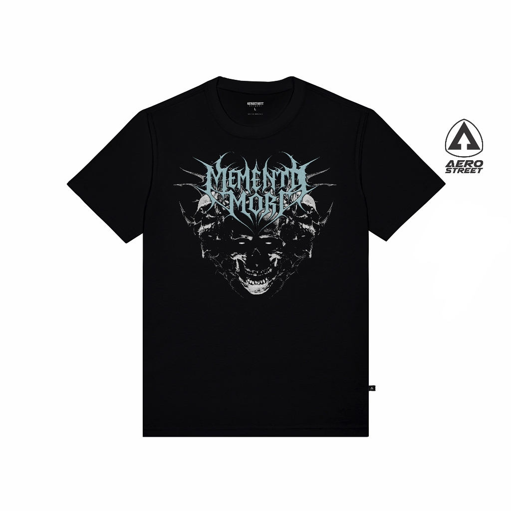 Aerostreet Memento Mori เสื้อยืดสีดําผู้ชายผู้ชายผ้าฝ้ายหวีเย็นไม่ร้อน