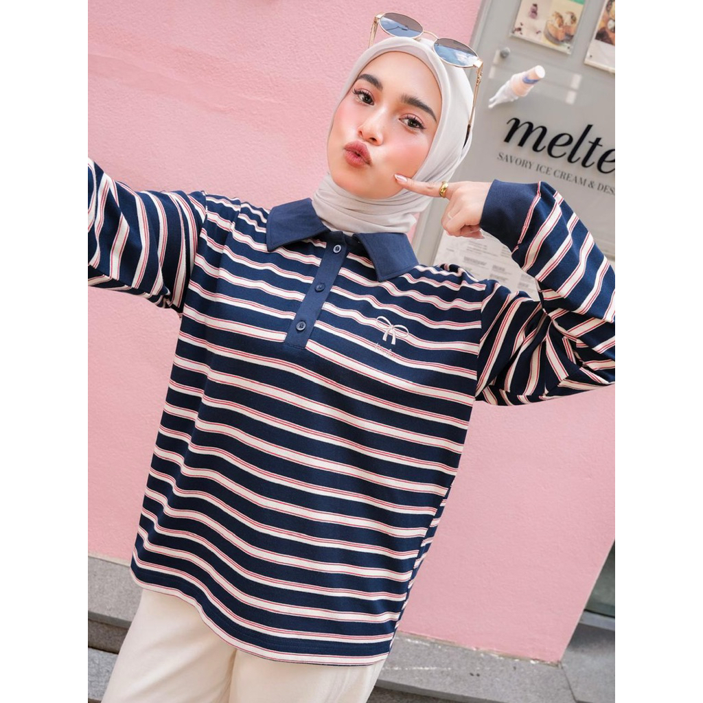 Kienka - เสื้อ Hyeri Stripe เสื้อโอเวอร์ไซส์ผู้หญิง