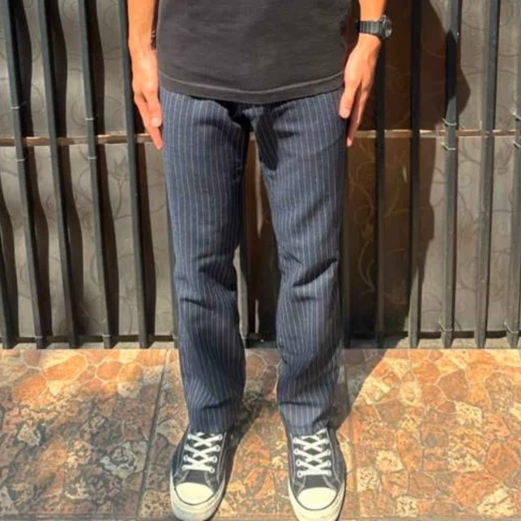 กางเกงลายทาง Slim Tappered - กางเกงผู้ชาย Polite Navy