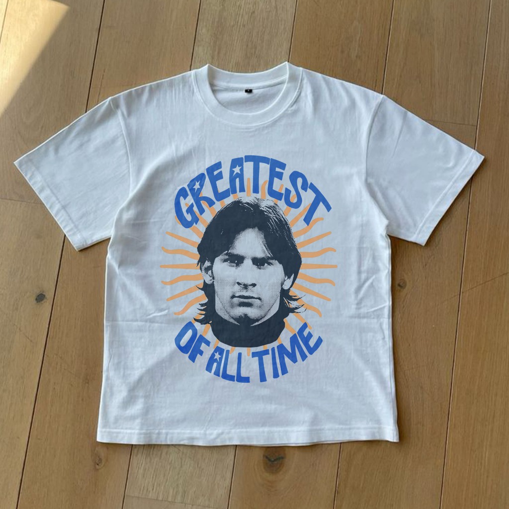 KATUN Lionel Messi GOAT Greatest Of All Time Vintage Graphic Tee Premium Football Shirt Streetwear C