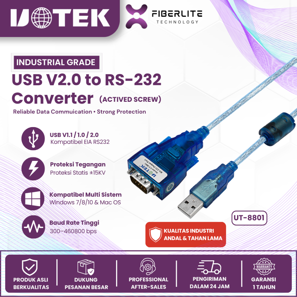 UOTEK UT-8801 USB to RS232 Converter อะแดปเตอร์อนุกรม USB อุตสาหกรรม DB9 Original FTDI เข้ากันได้กับ