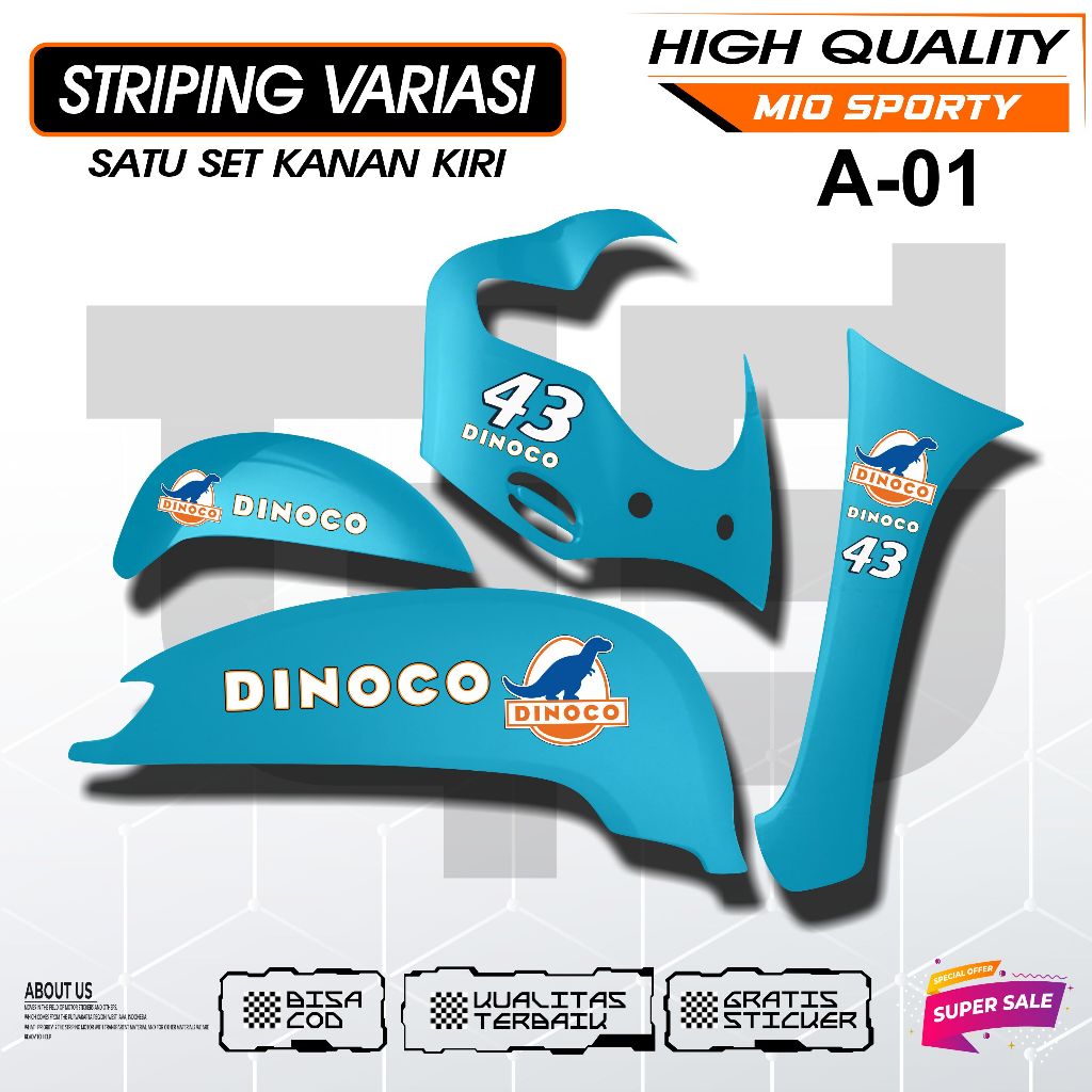 A-01 SCOOPY 2018 Dinoco Blue Motorcycle Striping Variations, One Set ขวาซ้าย, คุณภาพสูง