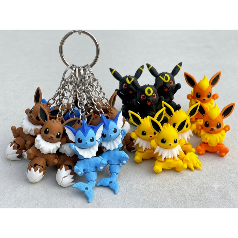 GANTUNGAN Cuero พวงกุญแจ Eevee Evolution Articulion Flexi Eevee Vaporeon Jolteon Flareon Umbreon