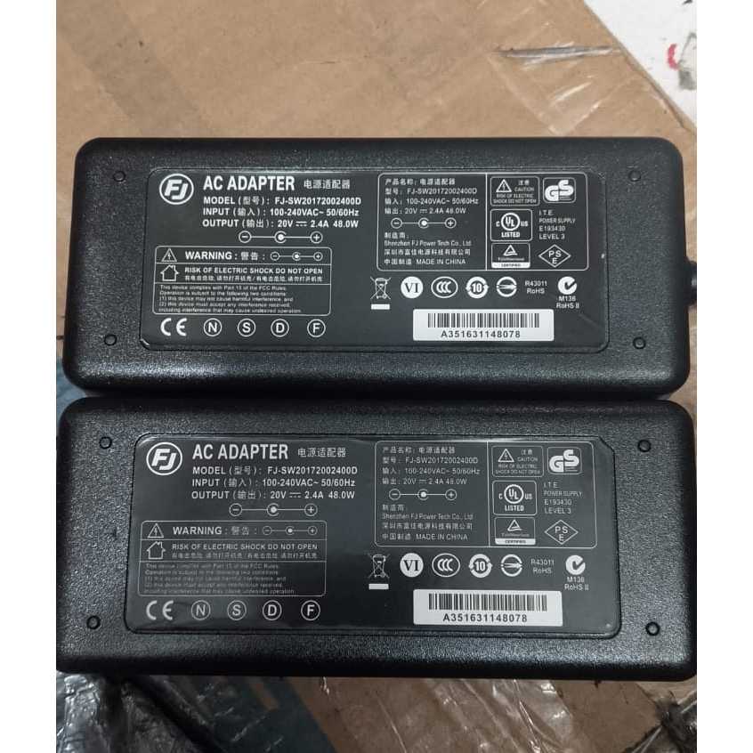 อะแดปเตอร์ AC 20V 2.4A 48.0W รุ่น FJ-SW20172002400D Input 100-240VAC~ 50/60Hz