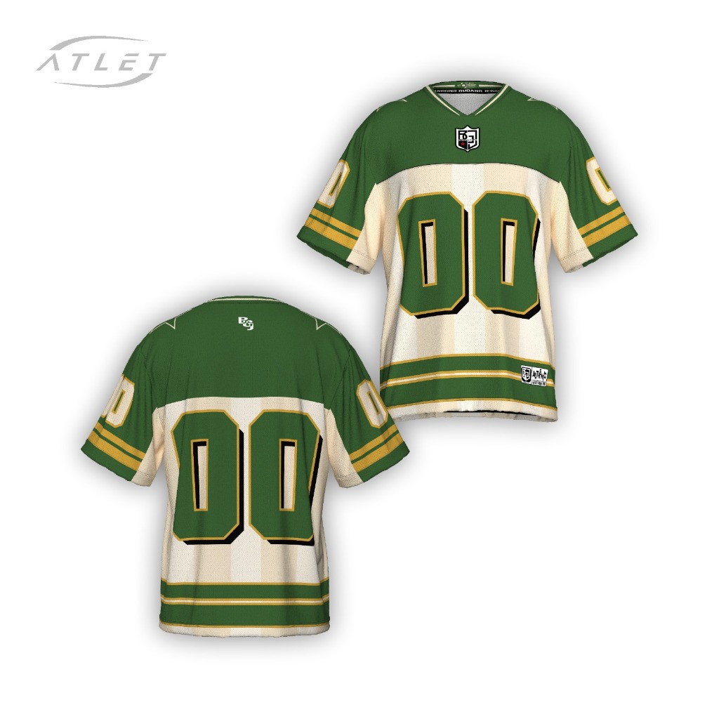 HIJAU ATLET Oversize Jersey Green Cream Number 00 Vintage Sports Streetwear เสื้อยืด