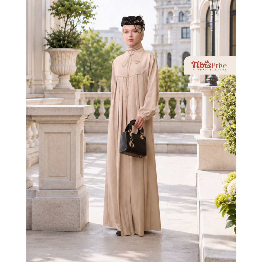 Nibras Dress Elegant Muslimah Fashion Gamis Plain Syari Clothes - Emilia
