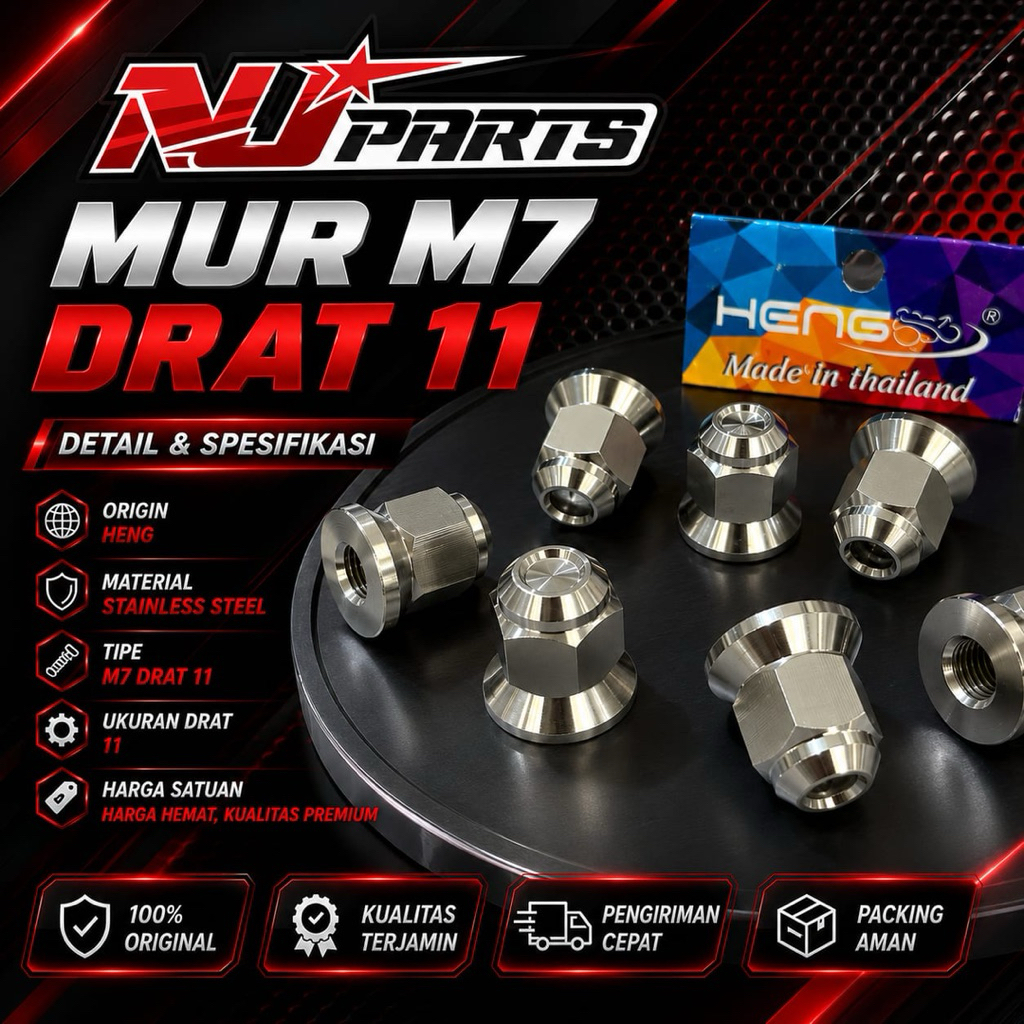 ราคาเฉพาะตัวของ HENG M7 STAINLESS NUT, น็อตท่อไอเสีย vario, 11 เกลียว, หัวคลื่นเก่า