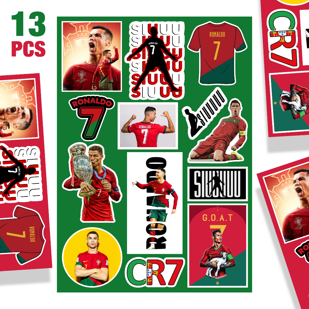 CR7 Cristiano Ronaldo GOAT Portugal สติกเกอร์เสื้อ Ronaldo, Silhouette, Trophy, Ball