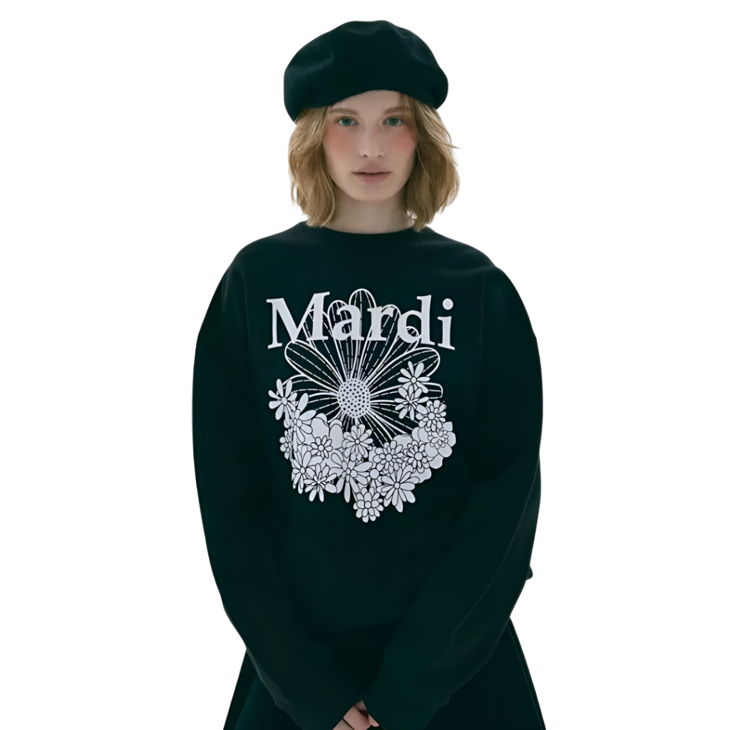 เสื้อสเวตเตอร์ คอกลม Mardi Mercredi Black White FlowerMardi Jardin