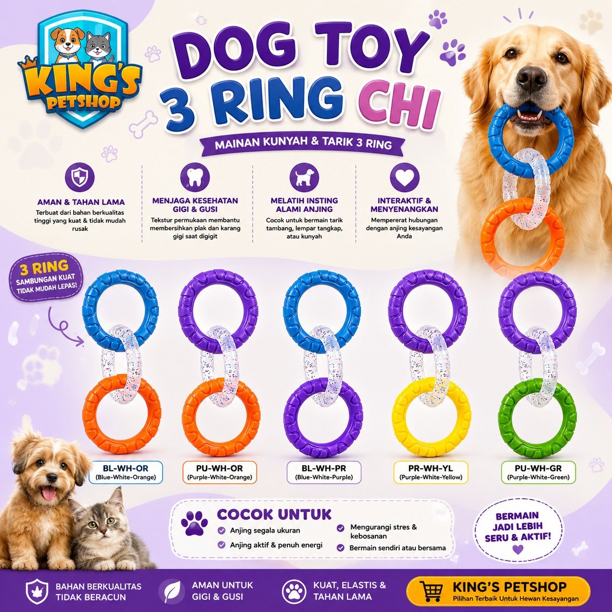 DOG TOY 3 RING CHI l INTERACTIVE DOG BITE TOY