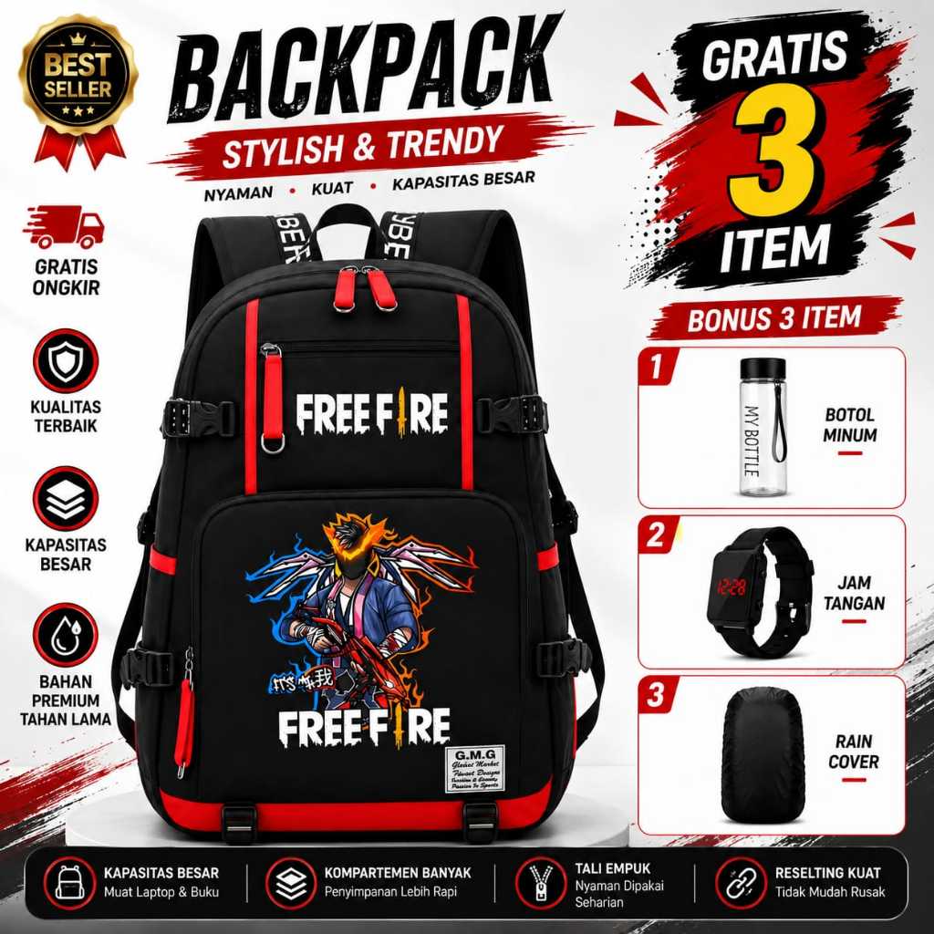 ID - FREEFIRE GAMING SCHOOL กระเป๋าสําหรับองค์ประกอบและ MIDDLE SCHOOL / LAST TEENAGERS BACKPACK / กร