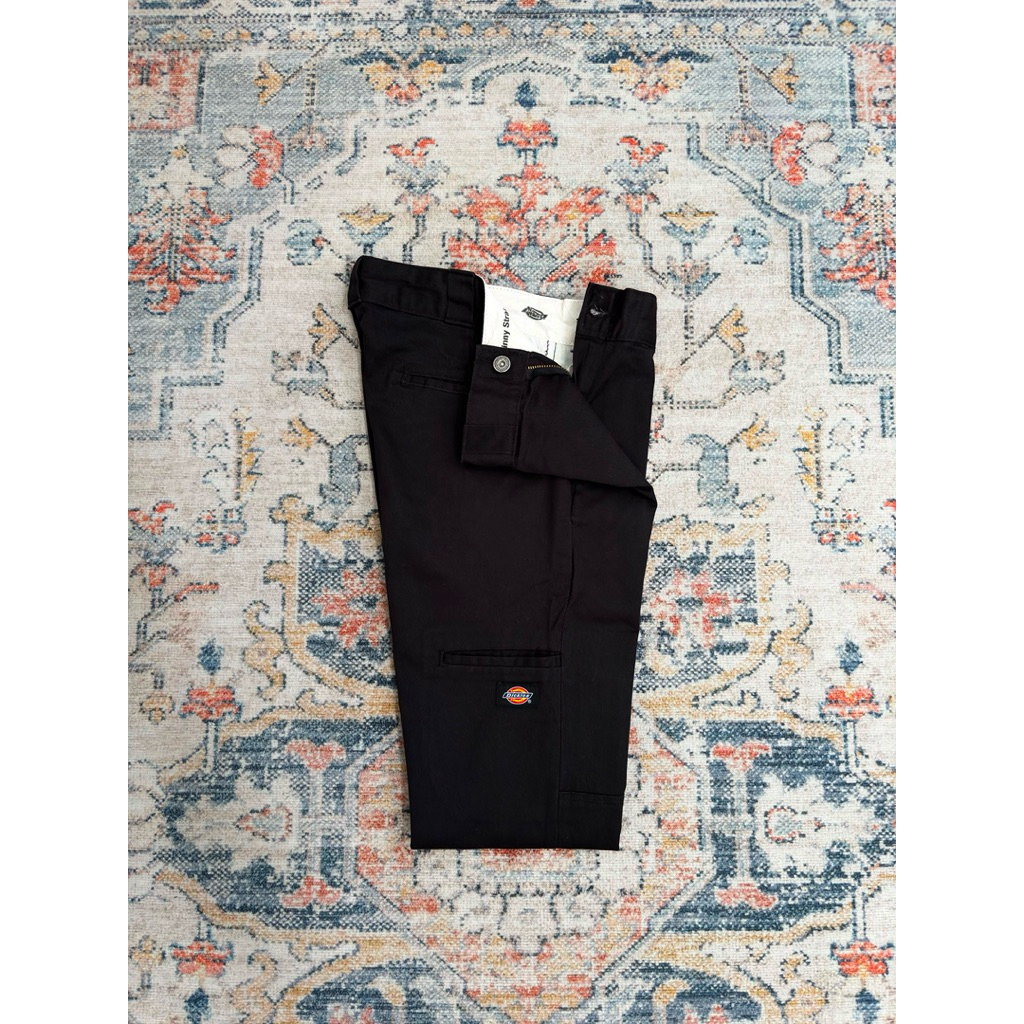 DICKIES - WP811BK SKINNY STRAIGHT DOUBLE KNEE PANTS สีดํา SIZE 30