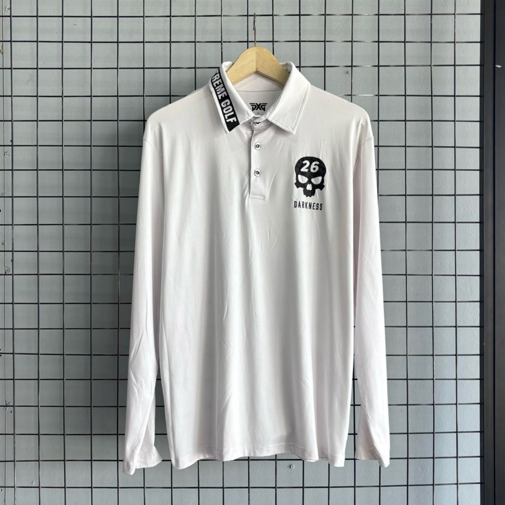 เสื้อโปโลแขนยาว PXG สีขาว / เสื้อยืดคอปกแขนยาวกอล์ฟ PXG
