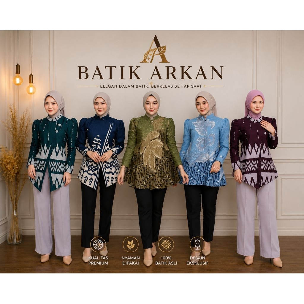 HIJAU Maharani Womens Batik Top Puffy Shoulders Batik Bload Bload Model Maharani Blouse Green Work Batik Shirt with Exclusive Motif and Exclusive Floral รายละเอียด Uniform