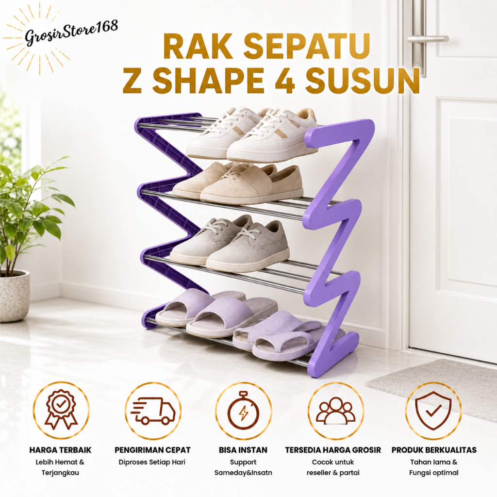 ZIGZAG SHOE RACK / 4-TIER SANDALS RACK / MULTIPURPOSE SHOE RACK Z SHAPE SHOE RACK