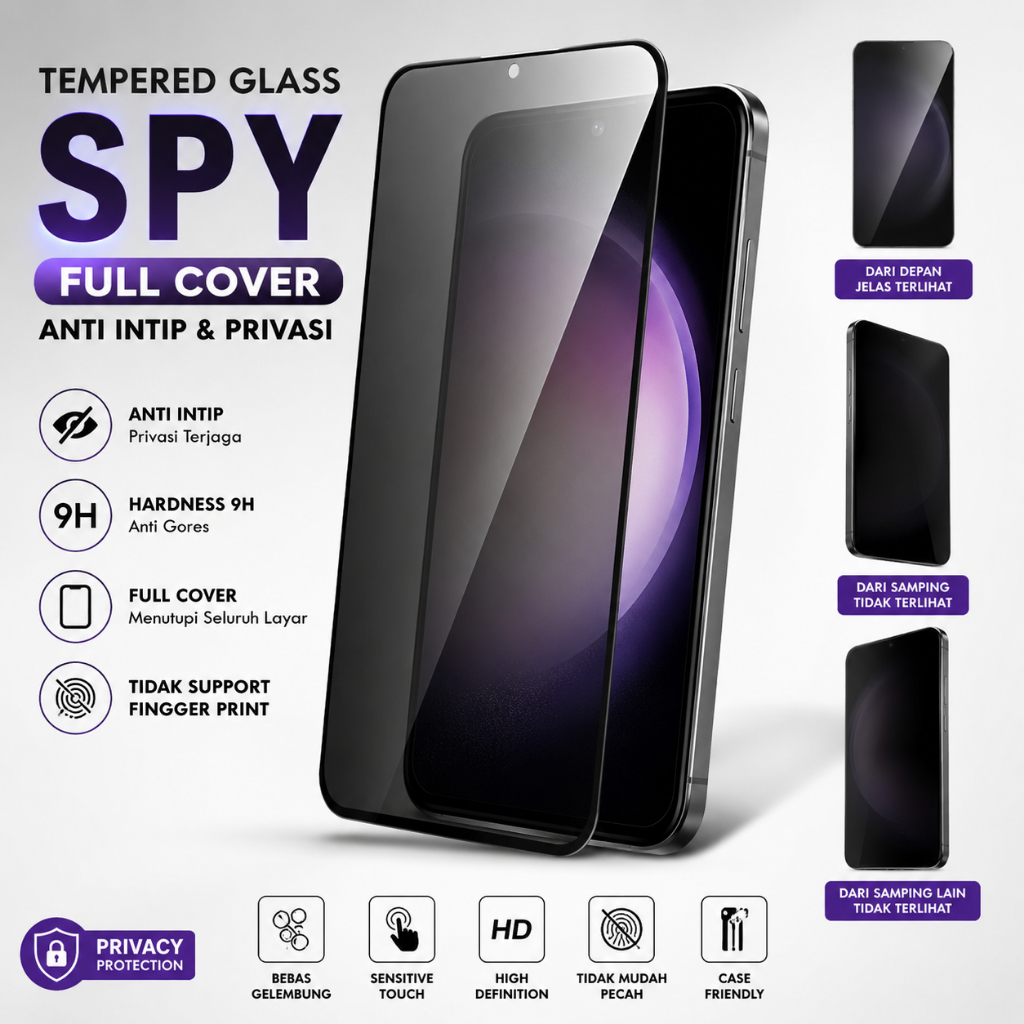 กระจกนิรภัย Spy คลุมทั้งหมด Samsung Galaxy F06 F12 F16 F22 F23 F32 F41 F42 F62 A730 A750 A6 A6+ A7 J