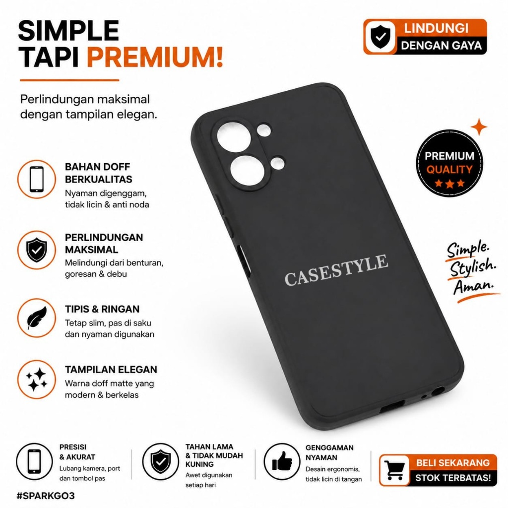 Tecno Spark GO 3 Case Tecno Spark GO 1 Softcase Candy Macaron Square Black Plain Case Tecno Spark GO
