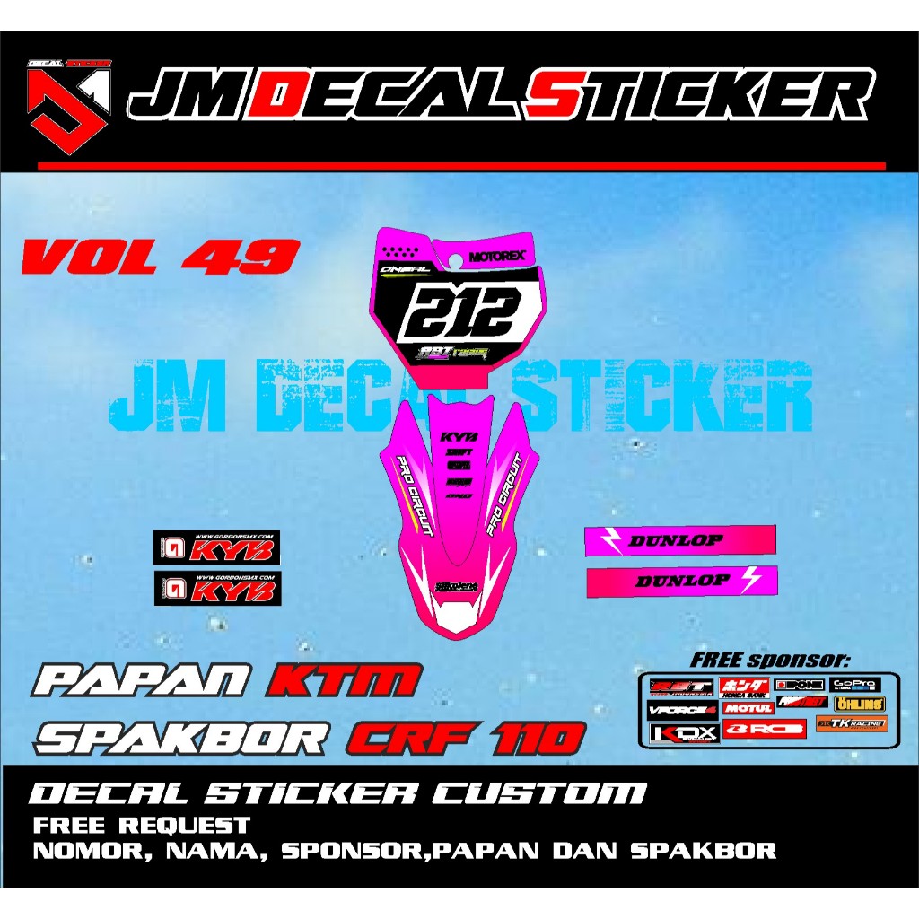 DECAL STICKER NUMBER PLATE KTM SPAKBOR CRF 110 ใหม่ล่าสุด MOST VIRAL STICKER JM vol 49