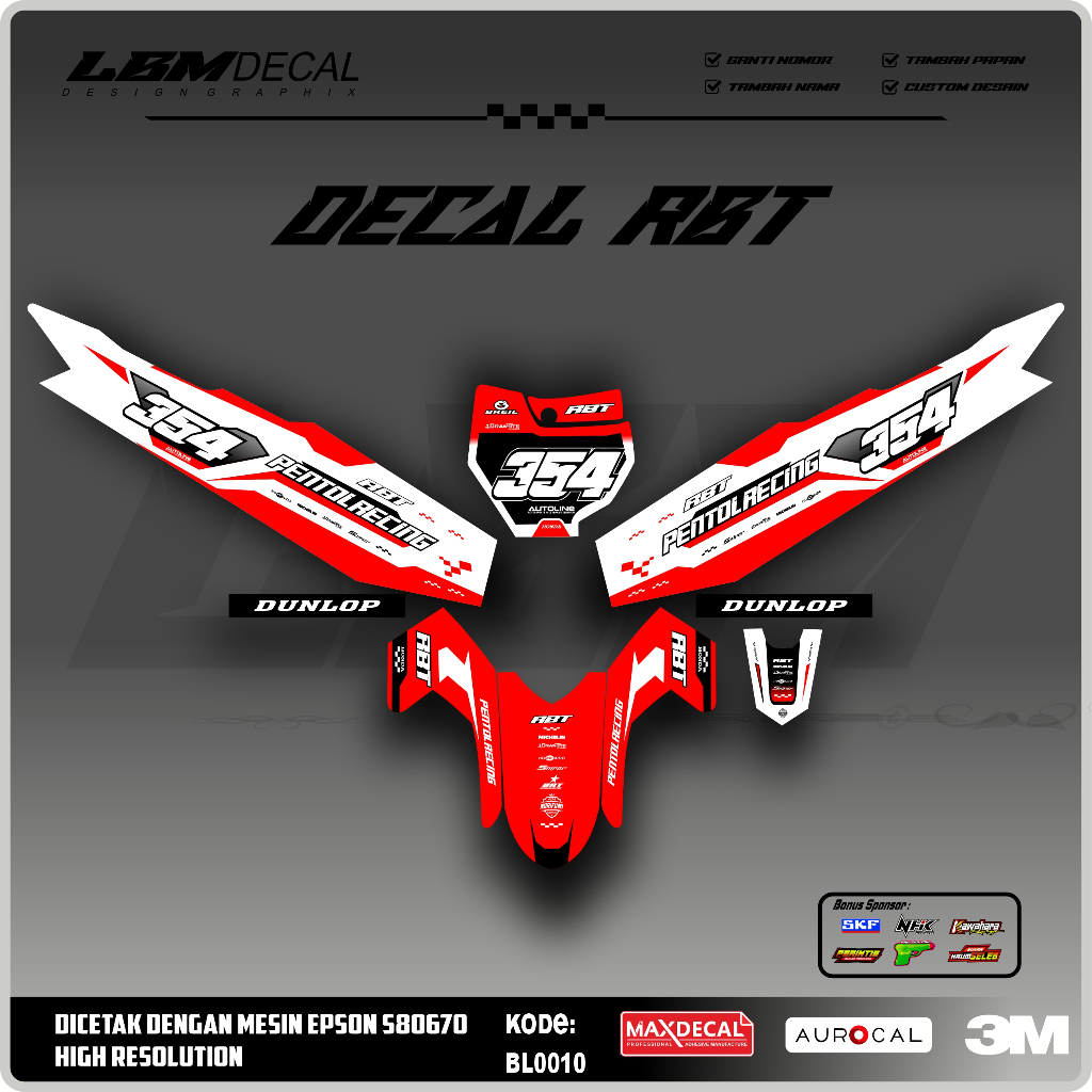 RBT/GTX VEGA R NEW Variation Sticker ล่าสุด RBT Modified Duck Striping Sticker รหัส BL0010