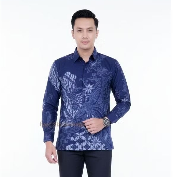 KEMEJA KATUN เสื้อเชิ้ตบาติกแขนยาวผู้ชาย Blue Motif ทําจากผ้าฝ้ายพรีเมี่ยม มีซับใน ใส่ไปทํางานออฟฟิศเท่ๆ ใส่สบาย ไม่ทําให้ร้อน