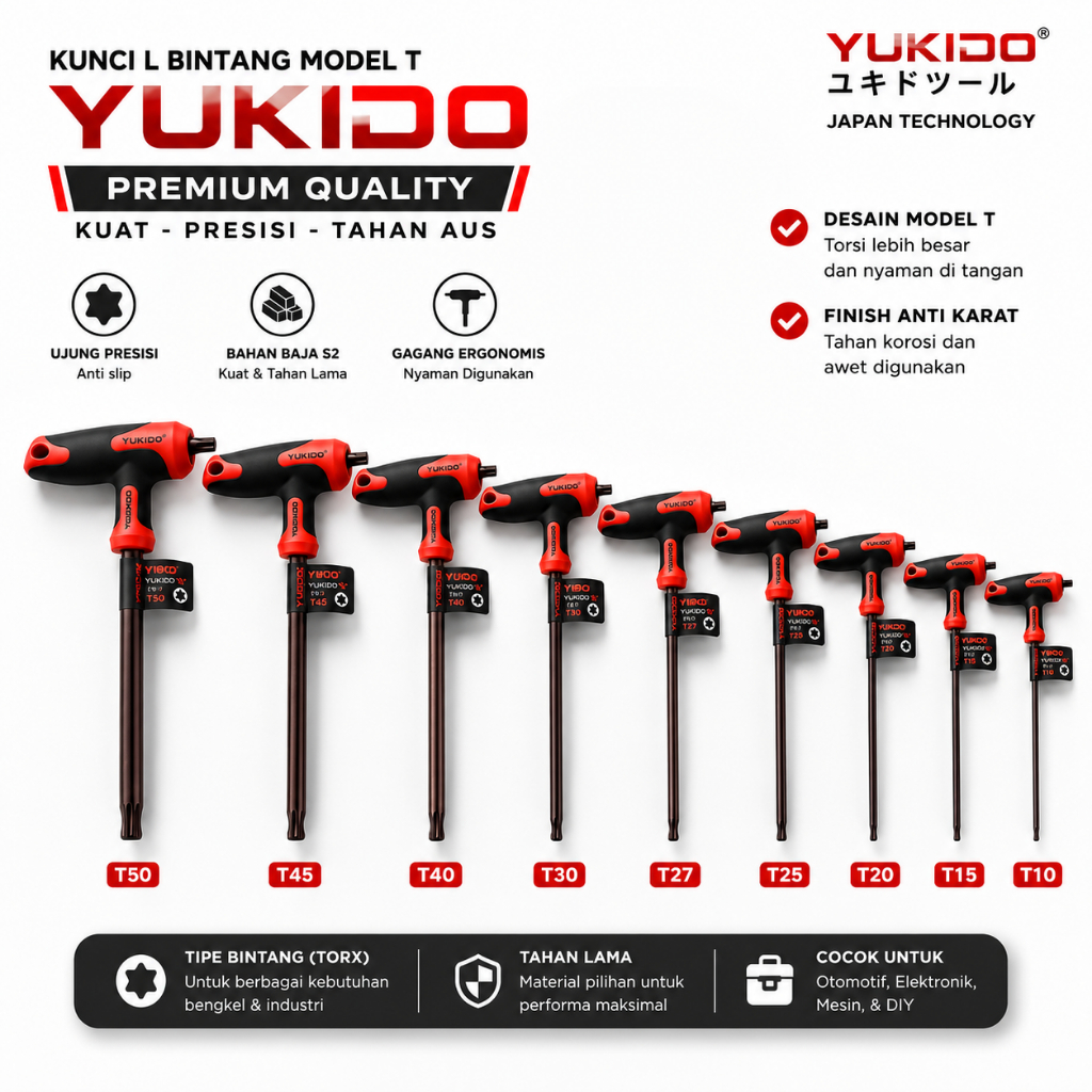 (STAR) YUKIDO STAR T-MODEL L-WRENCH (T10 T15 T20 T25 T27 T30 T40 T45 T50)