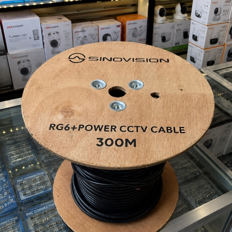 สายกล้องวงจรปิด RG6 RG 6 Coaxial + Power Black Meter