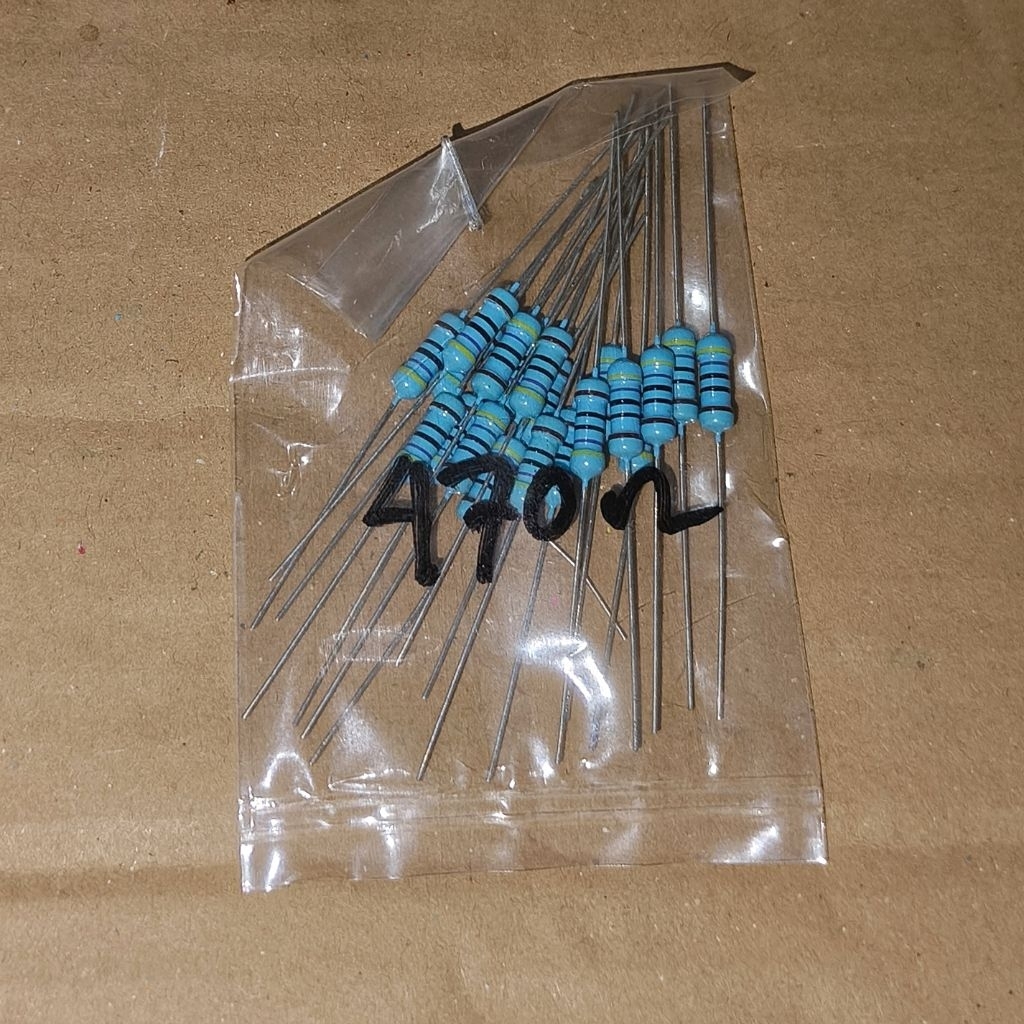 R 470 Ohm 0.5W 1 ตัวต้านทานฟิล์มโลหะ 470Ohm 470R R MetalFilm 0.5 วัตต์ 20 ชิ้น