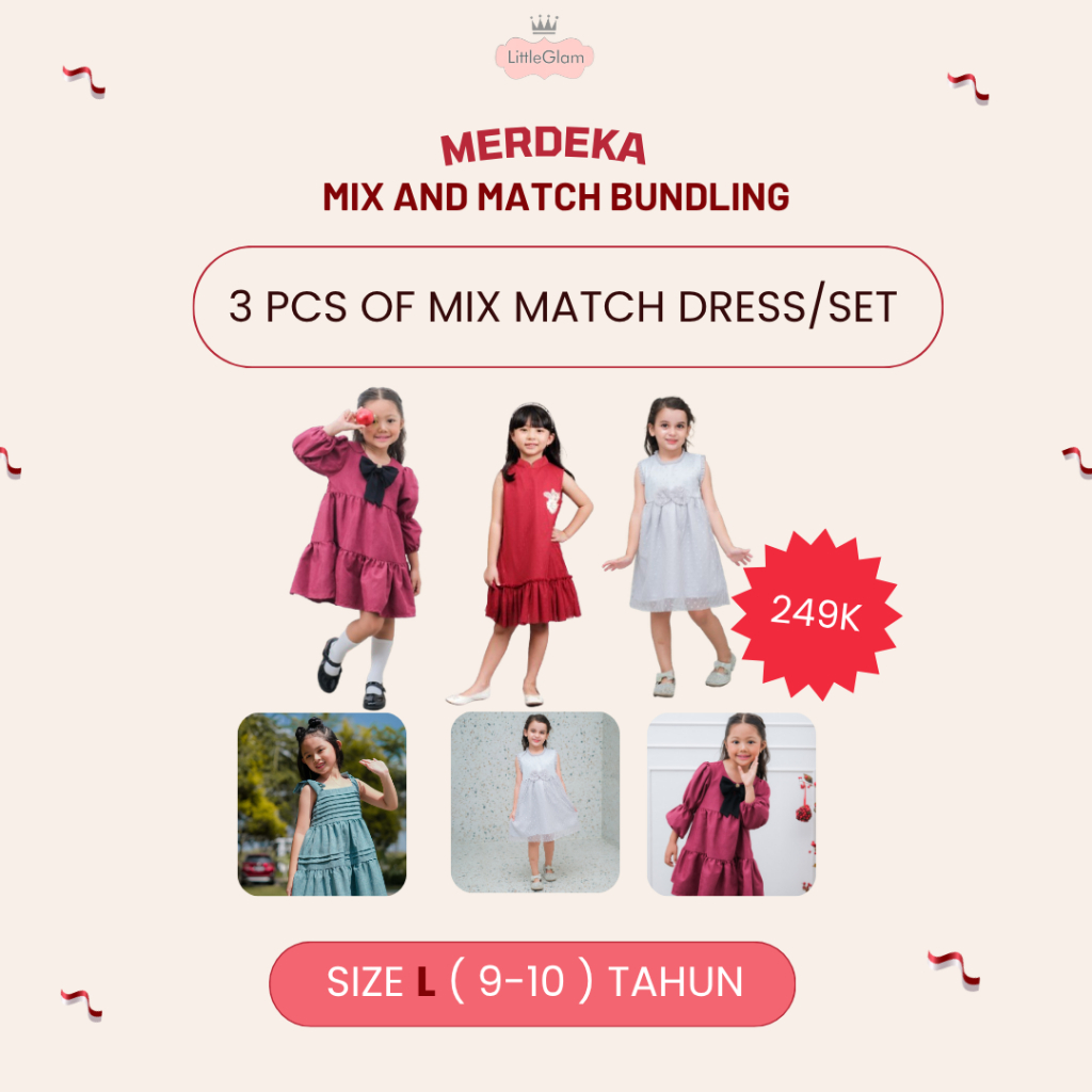 MERDEKA ชุดเดรสและเดรสผสมแมตช์ 3 ชิ้น 249K Size L 9-10 ปี - เสื้อผ้าเด็กผู้หญิง Little Glam