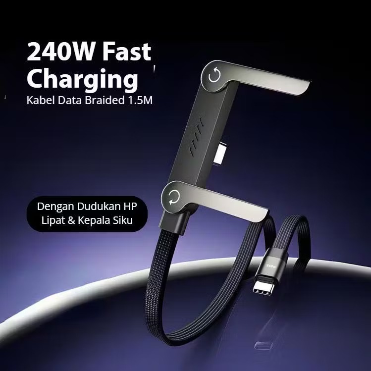 สายชาร์จ C ถึง C ถึง C แบบพับได้แบบชาร์จเร็ว 240W + ขาตั้งข้อศอก I 90 องศา