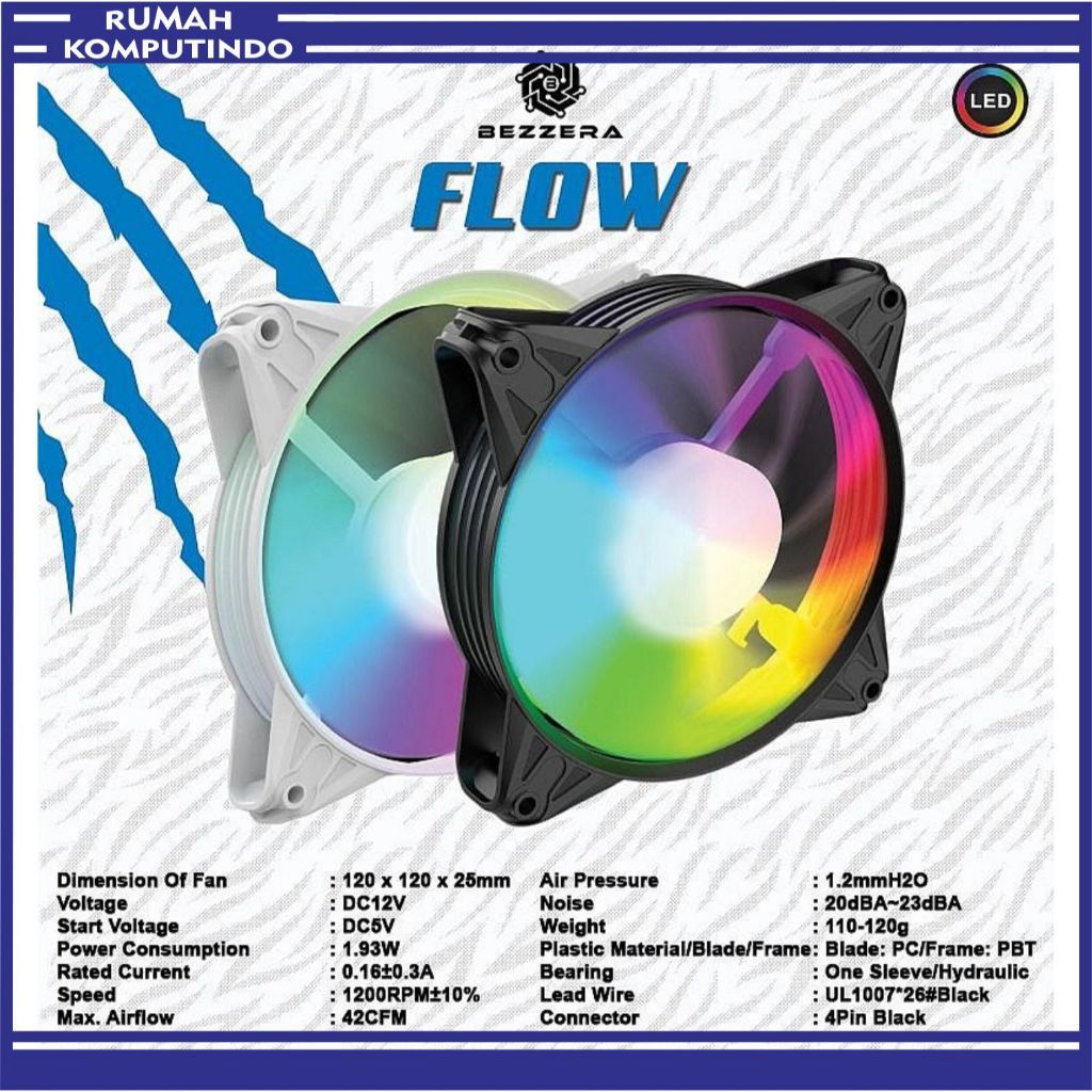 Bezzera Flow RGB 120 มม. พัดลมปลอกสําหรับเล่นเกม