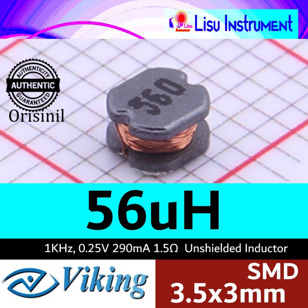 56uH 1KHz 0.25V 290mA 1.5ohm 560 SMD เหนี่ยวนําไฟ Unshielded Inductor SMD,3.5x3 มม.PCD0302KT560 ไวกิ