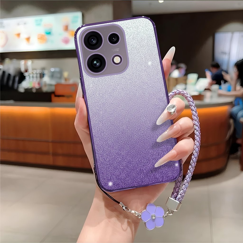 Oppo Reno 16F / 16 / 16 Pro 5G Glitter Luxury Soft Case กันกระแทกฟรีสายคล้องดอกไม้