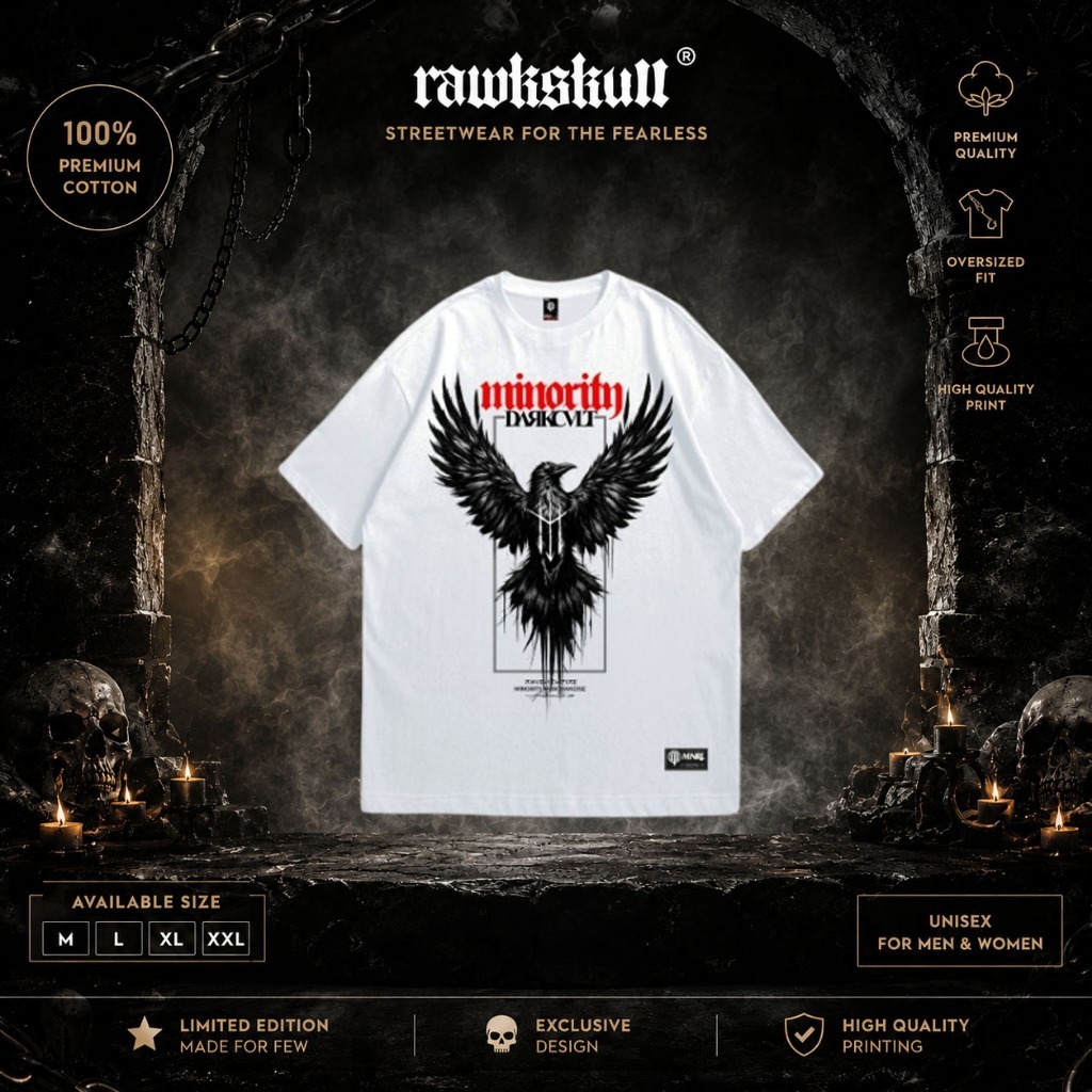 MINORITY MERCHANDISE RWSL DVSN Distro เสื้อยืด Dark Zaven Empire Cotton 24s Plastisol หน้าจอการพิมพ์