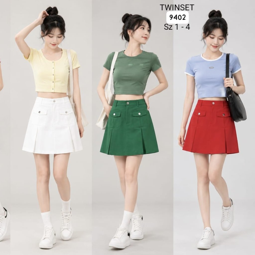 KATUN Rokcel กางเกงขาสั้นผู้หญิงกระโปรง A-Line รุ่นเอวสูงกระเป๋าด้านหน้ายืดผ้าฝ้าย - TWINSET 9402