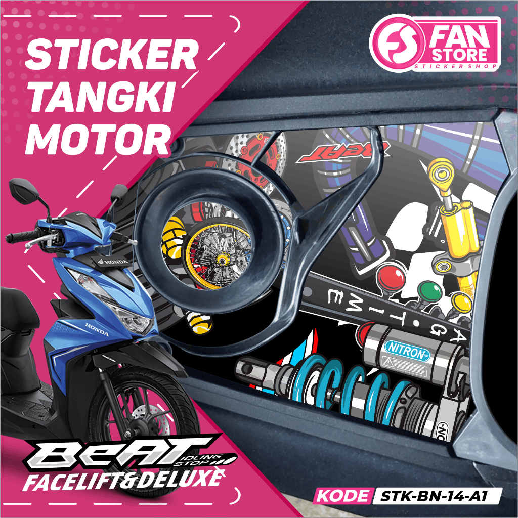 Beat New Deluxe Facelift สติกเกอร์ถังรถจักรยานยนต์ Racing Design อะไหล่เครื่อง - Beat ใหม่สติกเกอร์ถ