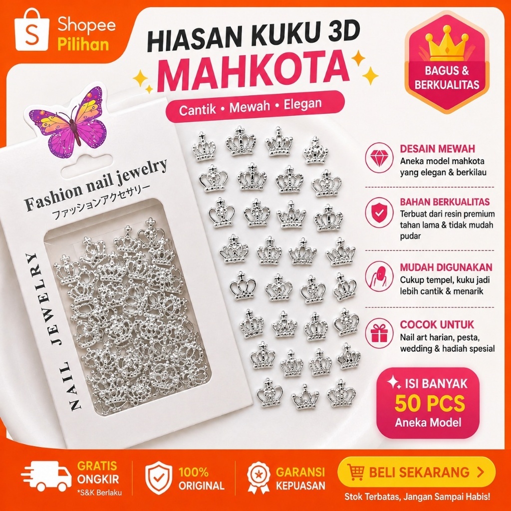 RATTU Crown Motif Nail Art Decorative - Crown Motif Nail Art Accessories - 3D Crown Motif Nail Art A