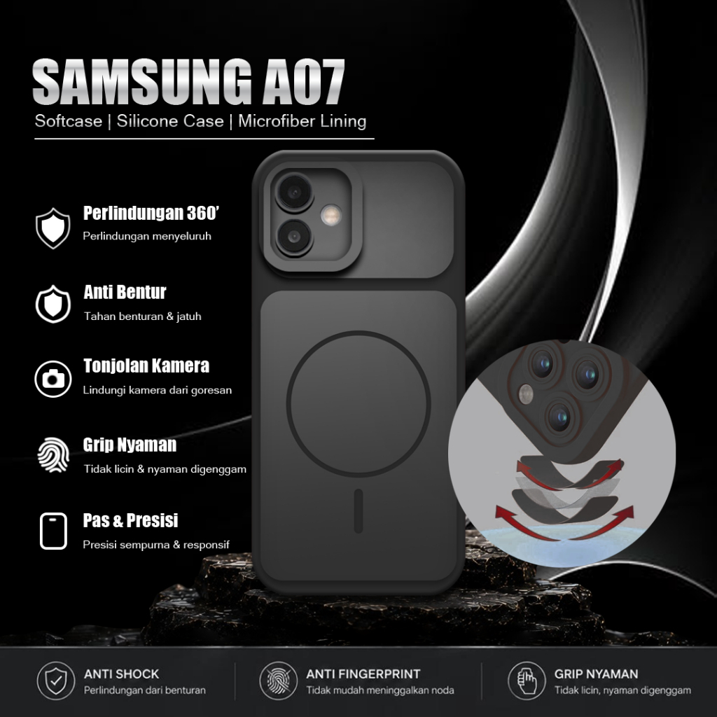 Macaron Softcase Black Motif สําหรับ Samsung A07 ล่าสุดกล้องป้องกันโทรศัพท์มือถือ - ตัวป้องกันโทรศัพ
